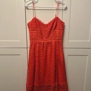 J. Crew Vibrant Coral Lace Mid length Dress